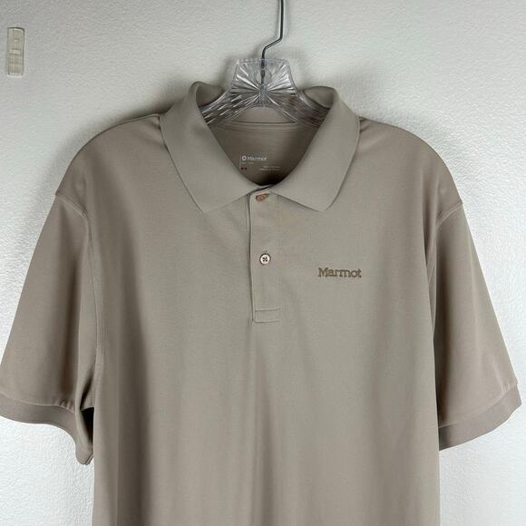 Marmot Short Sleeve Polo Shirt Men's Size Medium Beige Tan - Picture 3 of 8